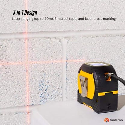 Tooleroo 40m Digital Laser Tape Measure + 5m Steel Tape - 3-in-1 Cross Marking V238-SUPDZ-41191829241936