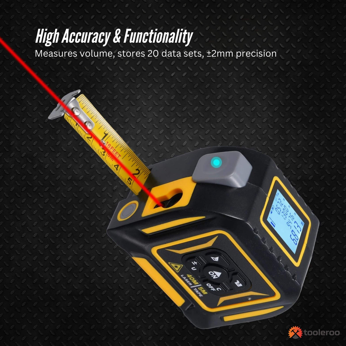 Tooleroo 40m Digital Laser Tape Measure + 5m Steel Tape - 3-in-1 Cross Marking V238-SUPDZ-41191829241936