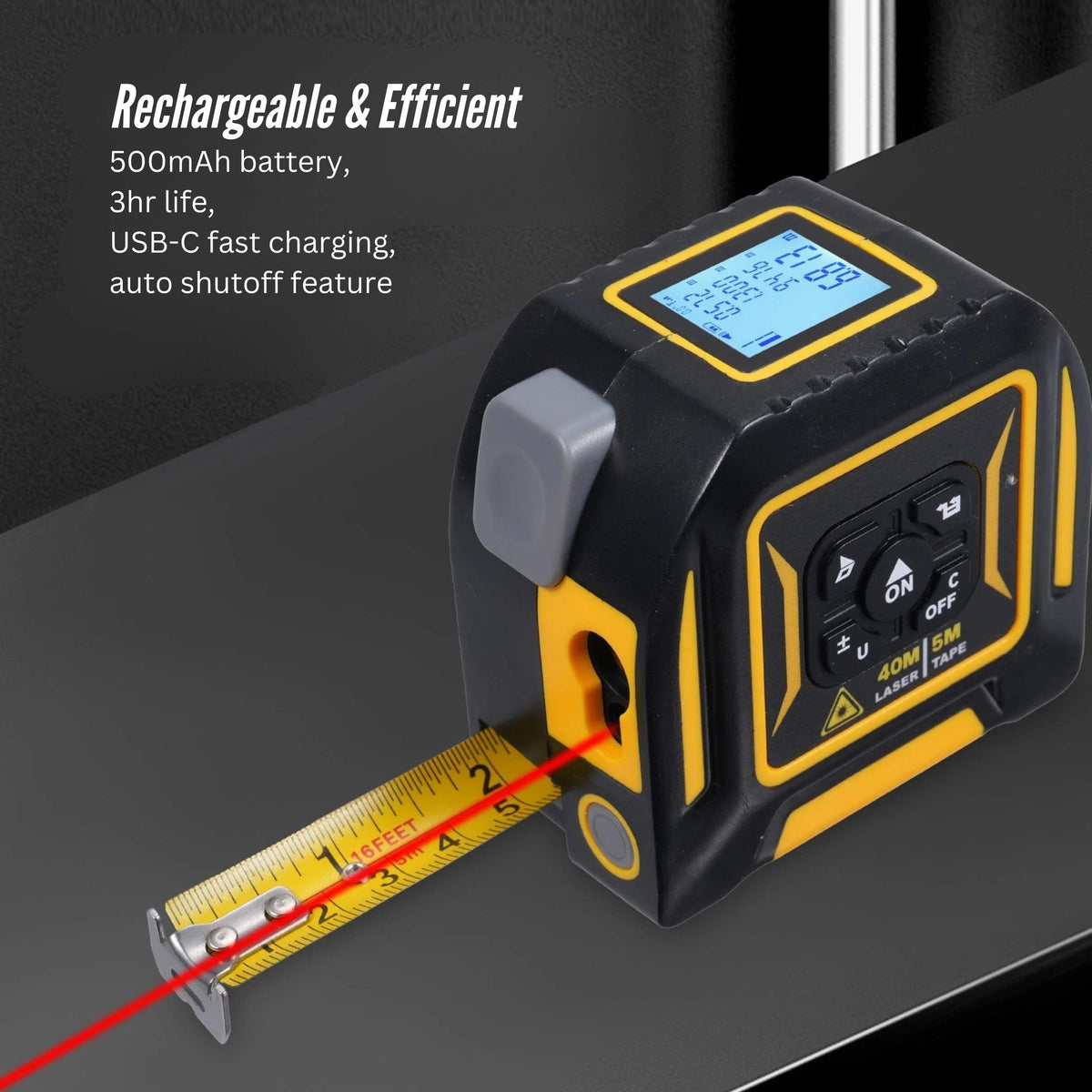 Tooleroo 40m Digital Laser Tape Measure + 5m Steel Tape - 3-in-1 Cross Marking V238-SUPDZ-41191829241936