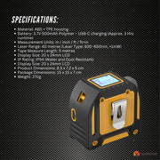 Tooleroo 40m Digital Laser Tape Measure + 5m Steel Tape - 3-in-1 Cross Marking V238-SUPDZ-41191829241936