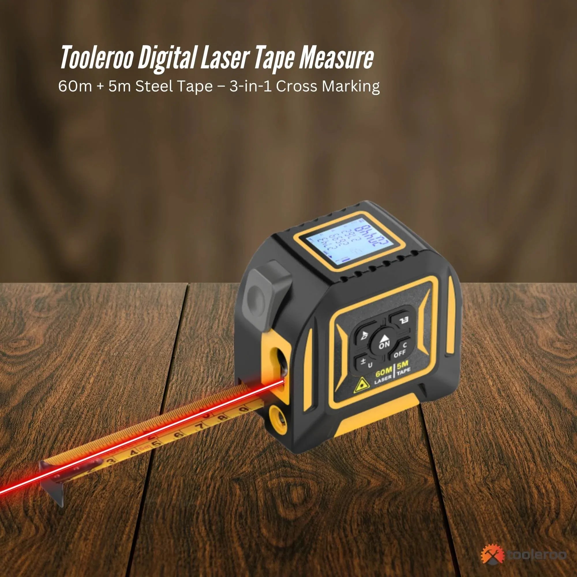 Tooleroo 60m Digital Laser Tape Measure + 5m Steel Tape - 3-in-1 Cross Marking V238-SUPDZ-41191861452880
