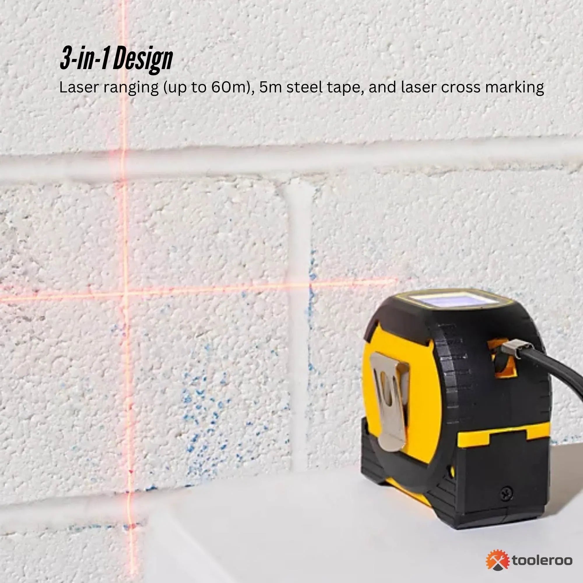 Tooleroo 60m Digital Laser Tape Measure + 5m Steel Tape - 3-in-1 Cross Marking V238-SUPDZ-41191861452880