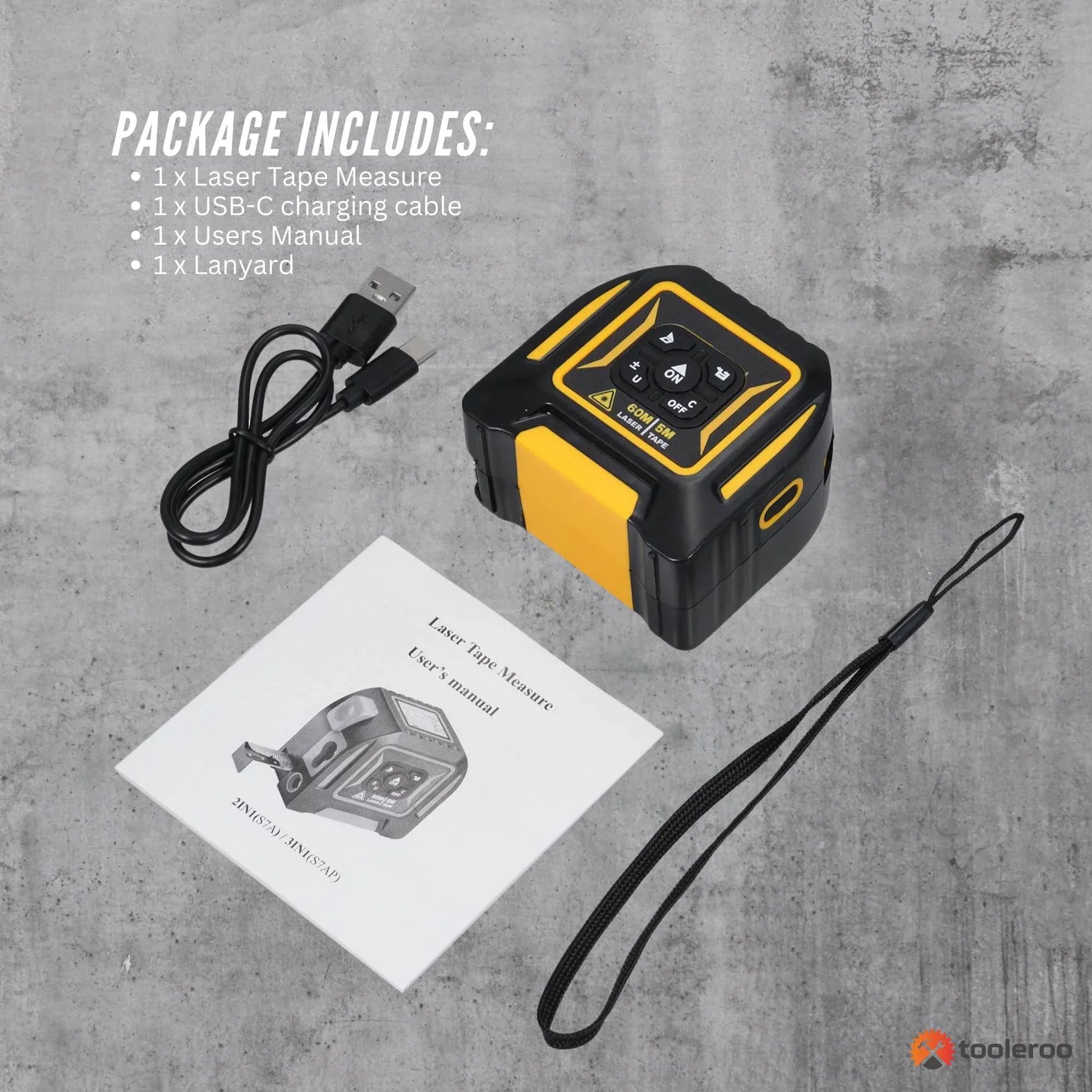 Tooleroo 60m Digital Laser Tape Measure + 5m Steel Tape - 3-in-1 Cross Marking V238-SUPDZ-41191861452880