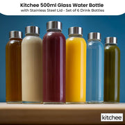 Kitchee 500ml Glass Water Bottle with Stainless Steel Lid - Set of 6 Drink Bottles V238-SUPDZ-41199246966864