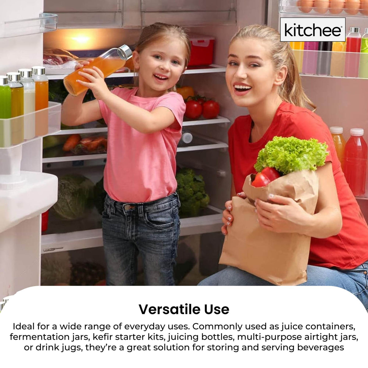 Kitchee 500ml Glass Water Bottle with Stainless Steel Lid - Set of 6 Drink Bottles V238-SUPDZ-41199246966864