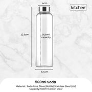 Kitchee 500ml Glass Water Bottle with Stainless Steel Lid - Set of 6 Drink Bottles V238-SUPDZ-41199246966864