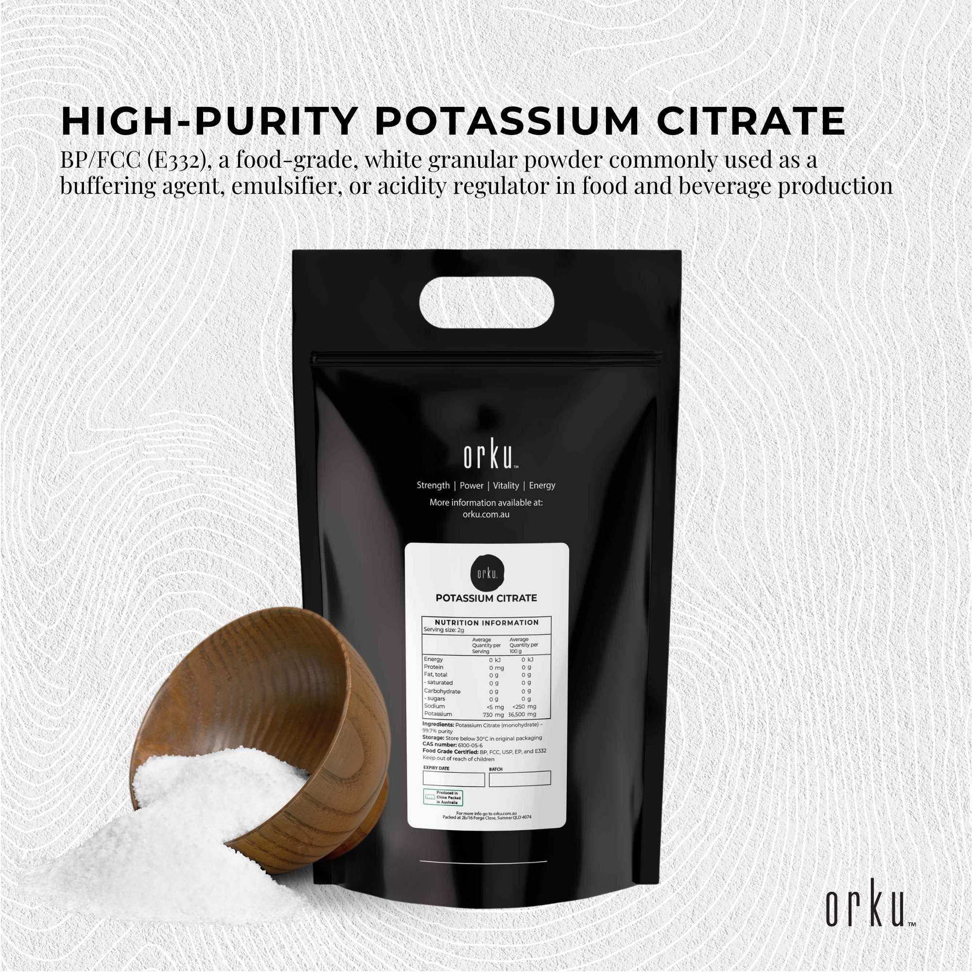 Orku 5Kg Potassium Citrate Food Grade - Granular BP USP FCC E332 Additive V238-SUPDZ-41199924707408