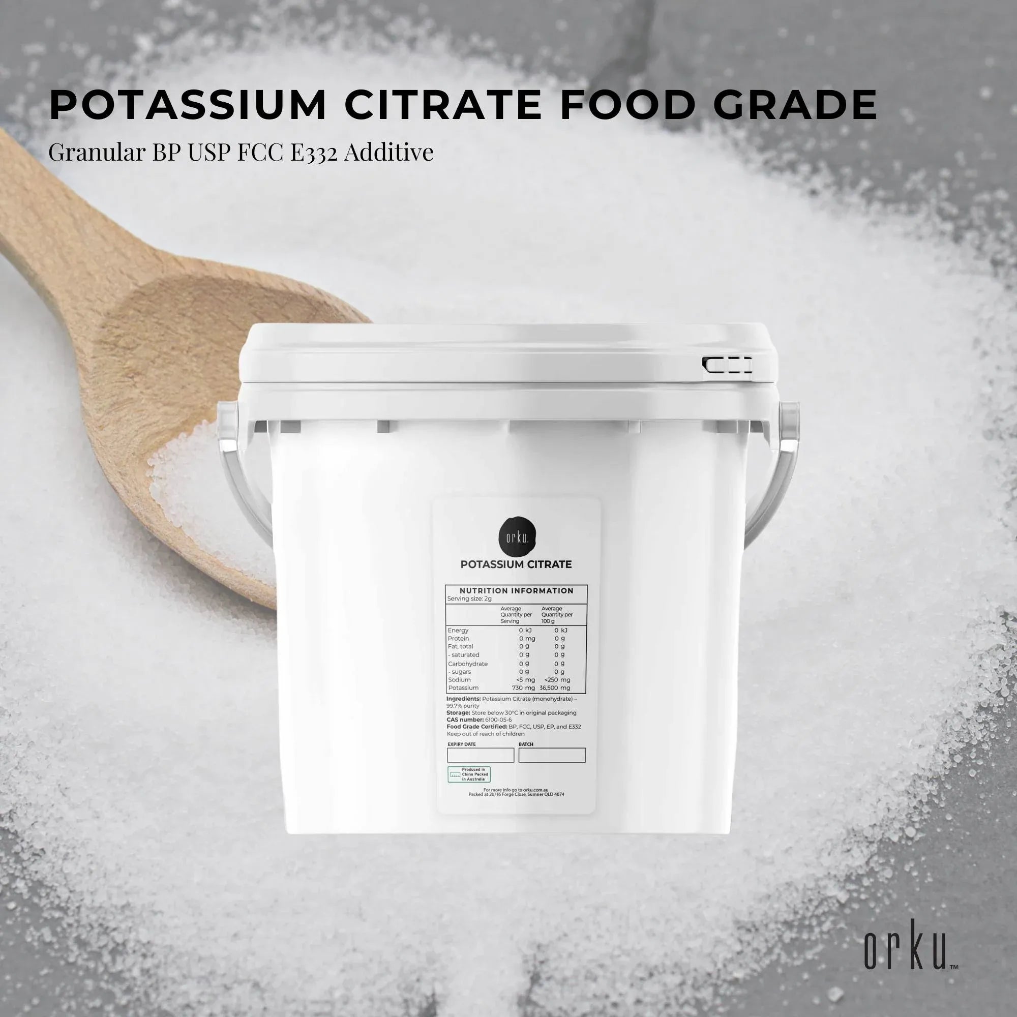 Orku 5Kg Potassium Citrate Food Grade Tub - Granular BP USP FCC E332 Additive V238-SUPDZ-41200652681296