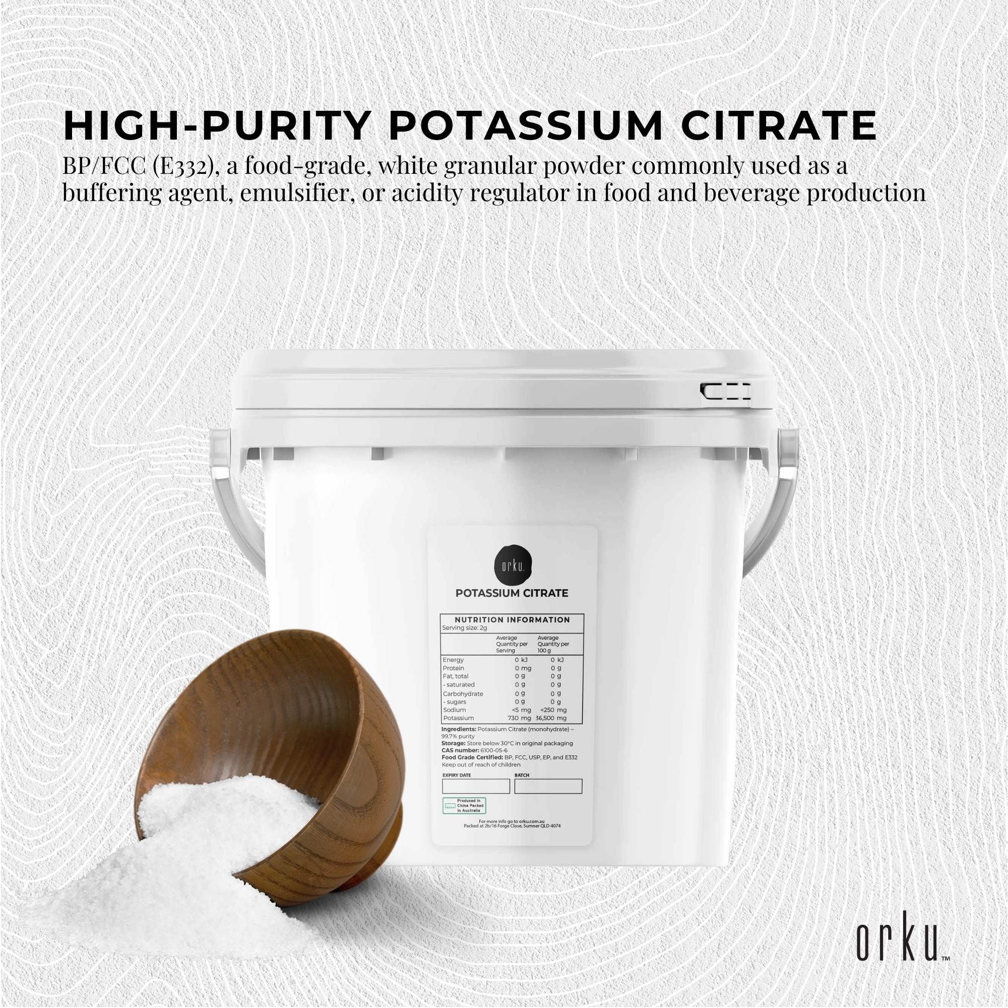 Orku 5Kg Potassium Citrate Food Grade Tub - Granular BP USP FCC E332 Additive V238-SUPDZ-41200652681296