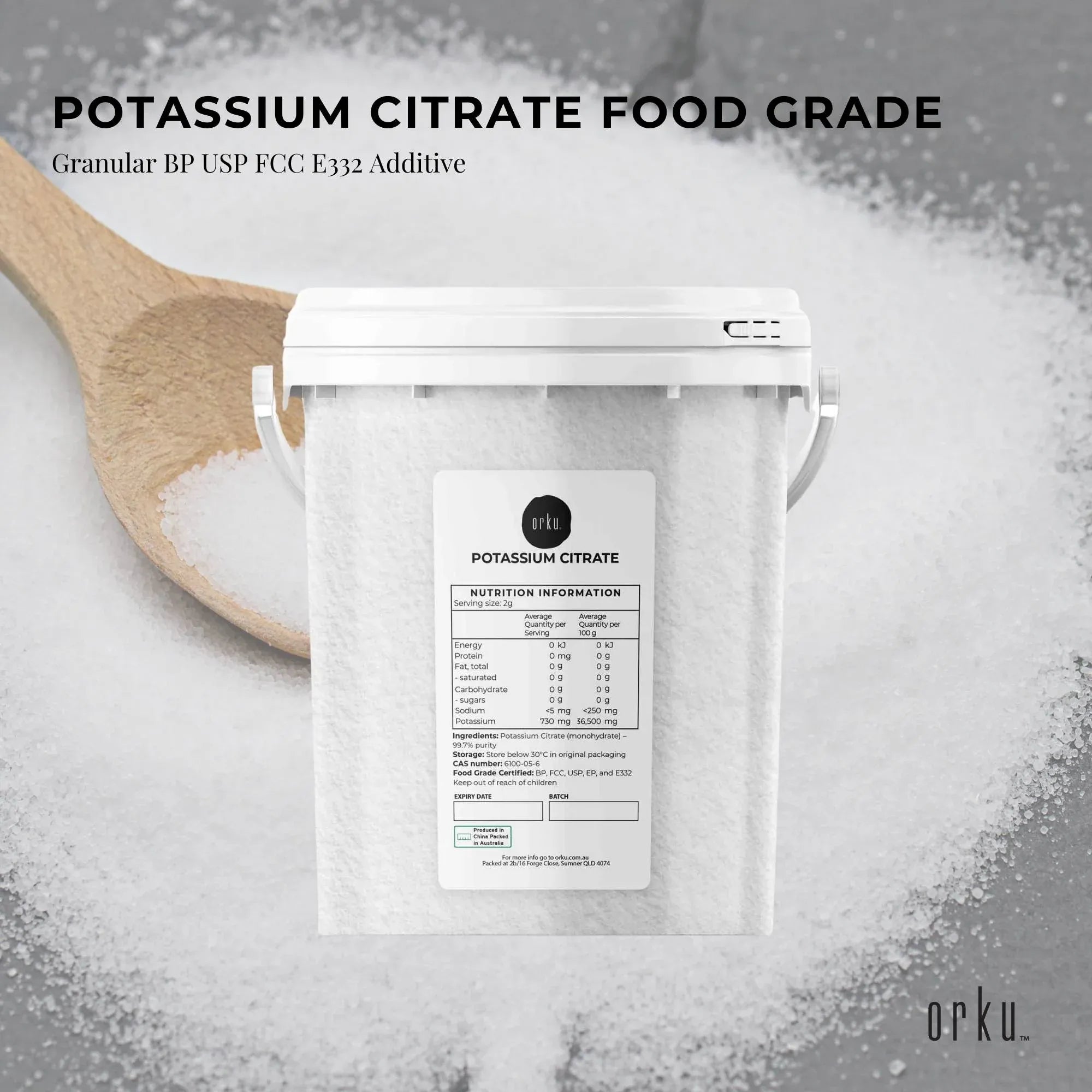 Orku 1.3Kg Potassium Citrate Food Grade Tub - Granular BP USP FCC E332 Additive V238-SUPDZ-41200654909520