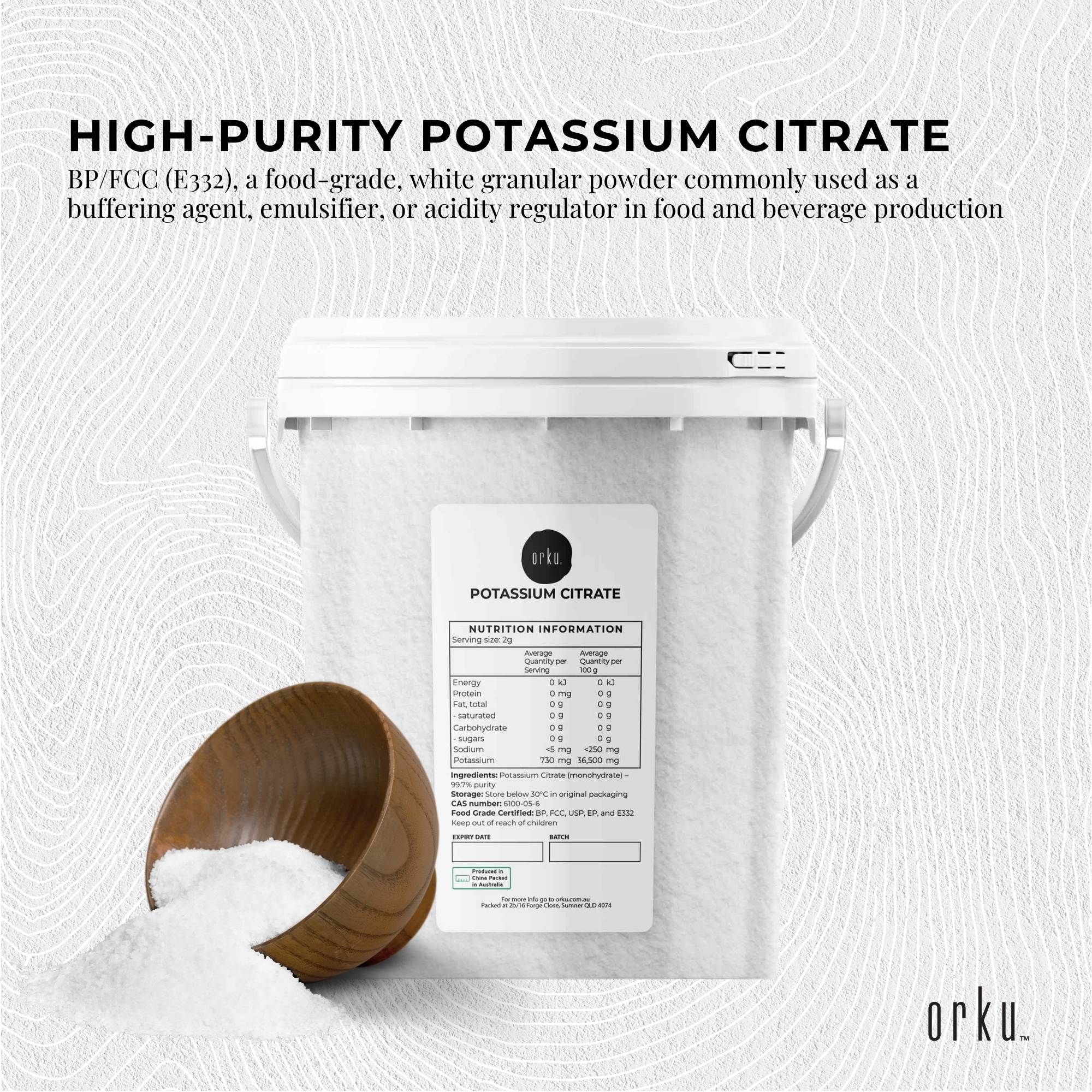 Orku 1.3Kg Potassium Citrate Food Grade Tub - Granular BP USP FCC E332 Additive V238-SUPDZ-41200654909520