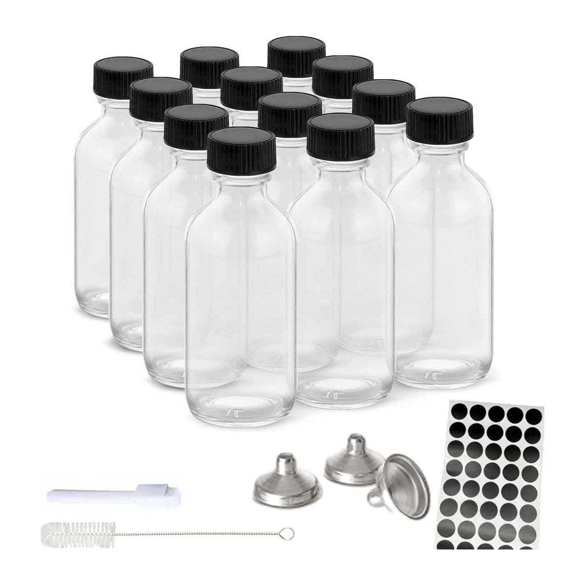 Kitchee 12x 60ml Small Glass Bottles + Lids Funnels Brush Labels Pen V238-SUPDZ-41201377476688