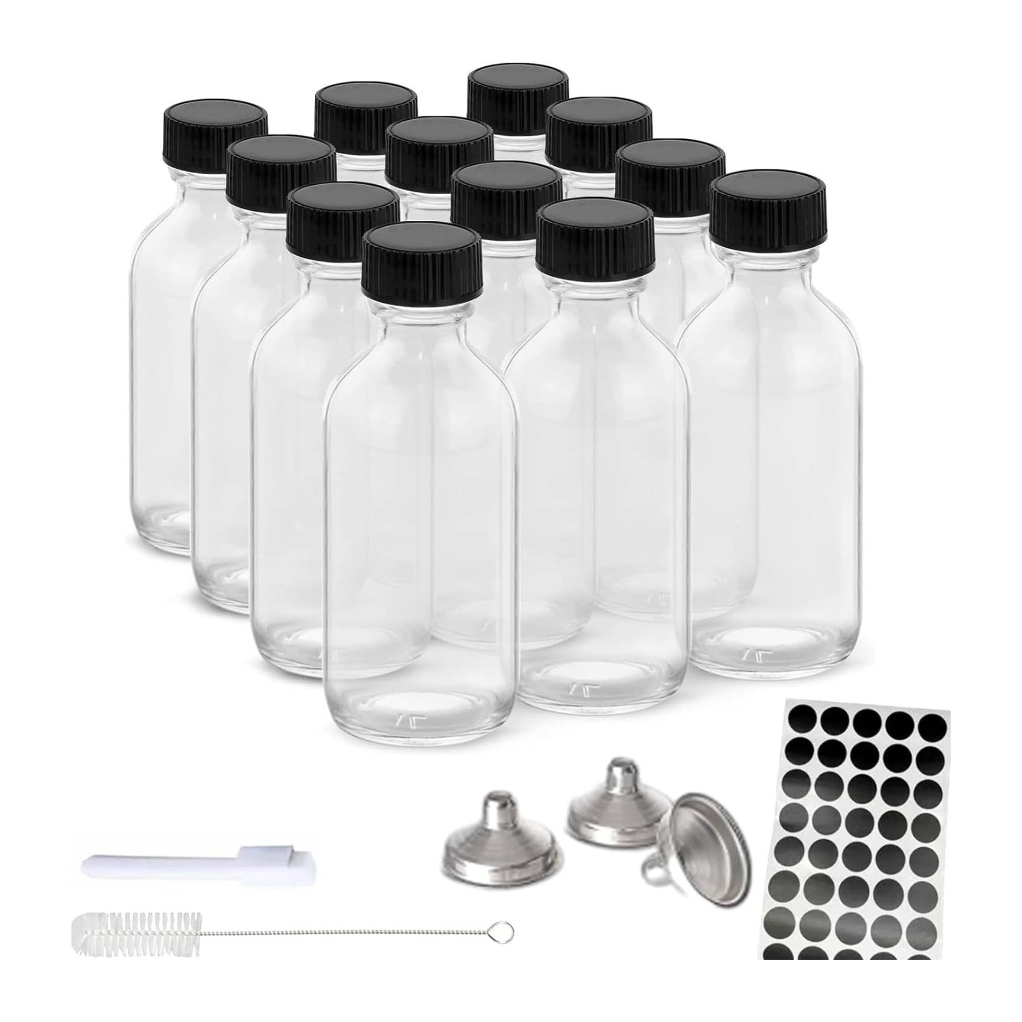 Kitchee 12x 60ml Small Glass Bottles + Lids Funnels Brush Labels Pen V238-SUPDZ-41201377476688