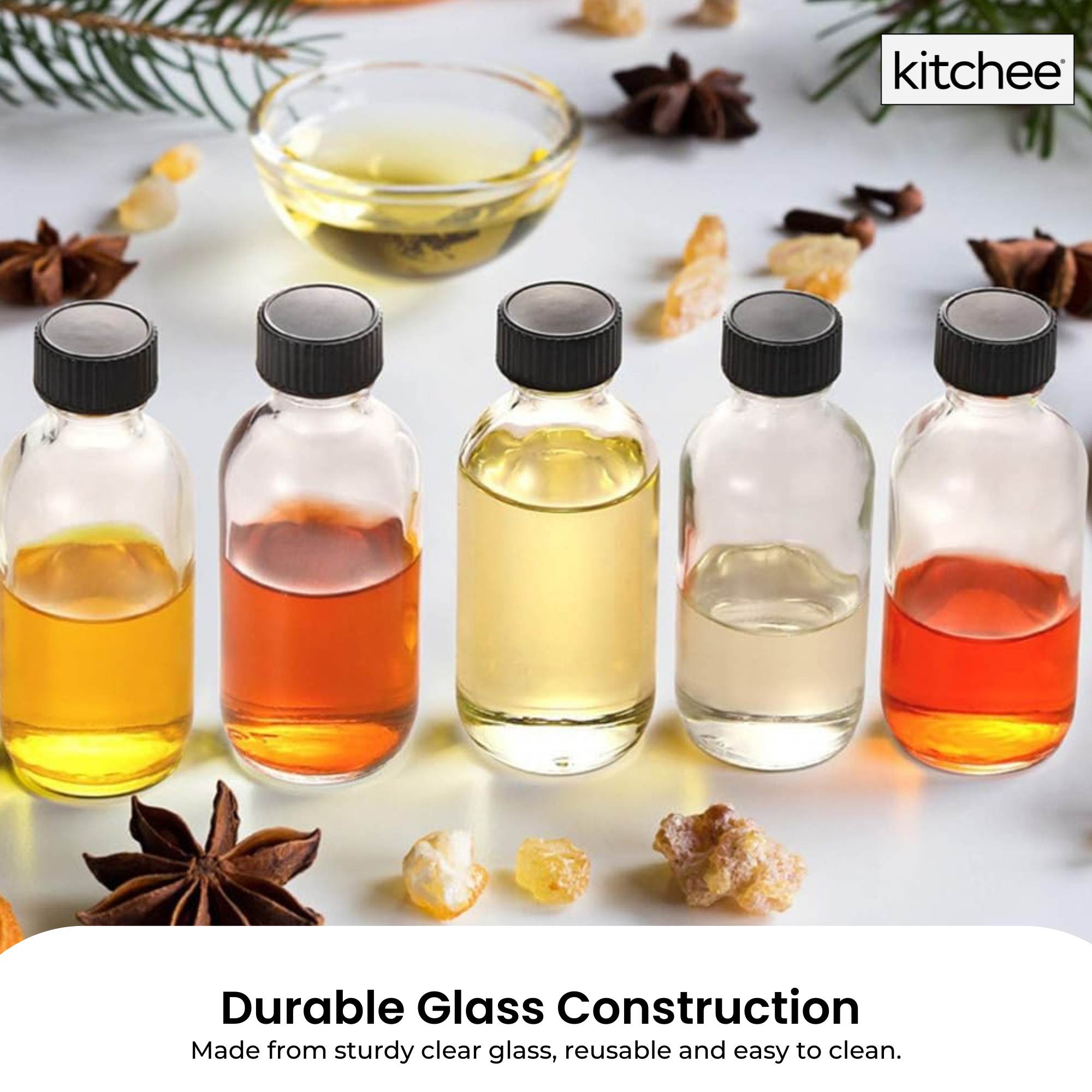 Kitchee 12x 60ml Small Glass Bottles + Lids Funnels Brush Labels Pen V238-SUPDZ-41201377476688