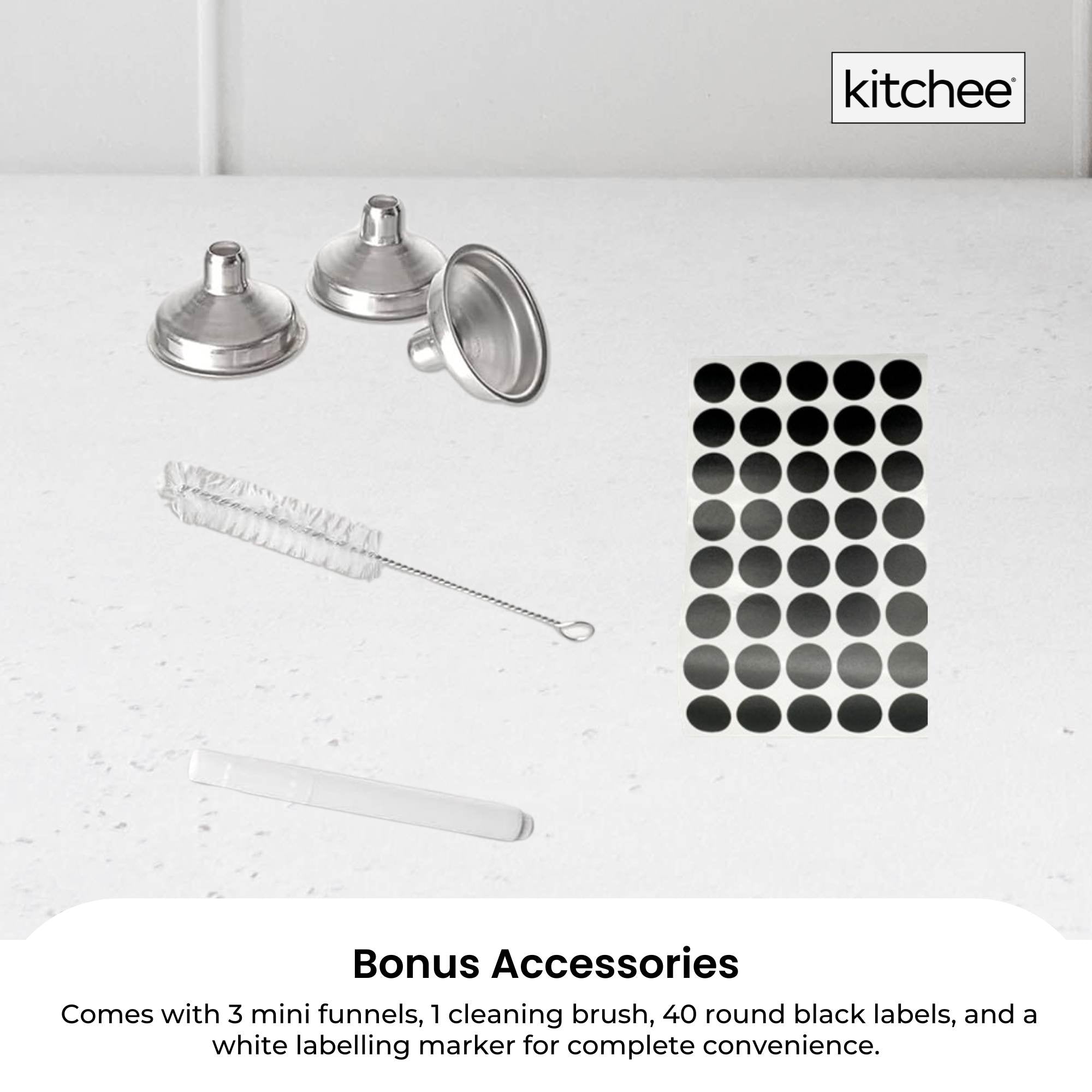 Kitchee 12x 60ml Small Glass Bottles + Lids Funnels Brush Labels Pen V238-SUPDZ-41201377476688