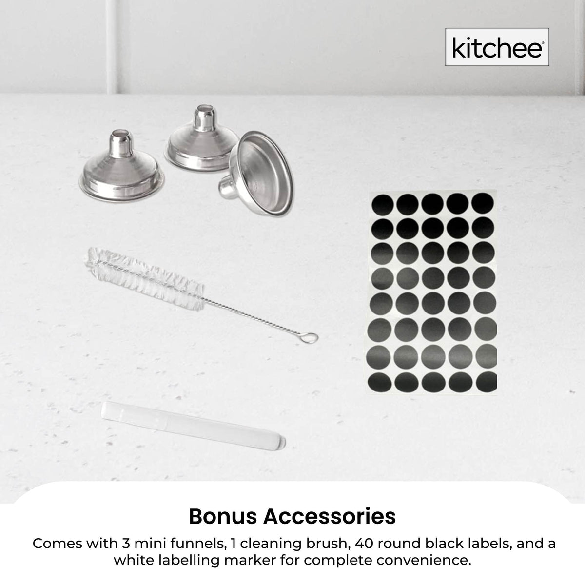 Kitchee 12x 60ml Small Glass Bottles + Lids Funnels Brush Labels Pen V238-SUPDZ-41201377476688