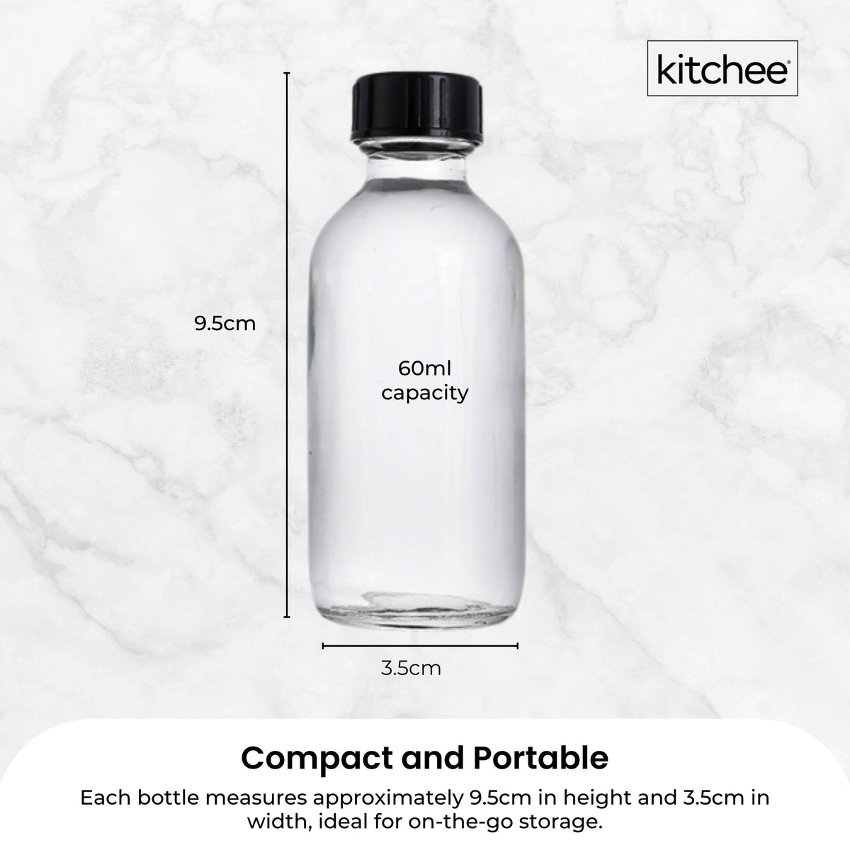 Kitchee 12x 60ml Small Glass Bottles + Lids Funnels Brush Labels Pen V238-SUPDZ-41201377476688