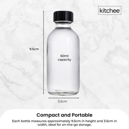 Kitchee 12x 60ml Small Glass Bottles + Lids Funnels Brush Labels Pen V238-SUPDZ-41201377476688