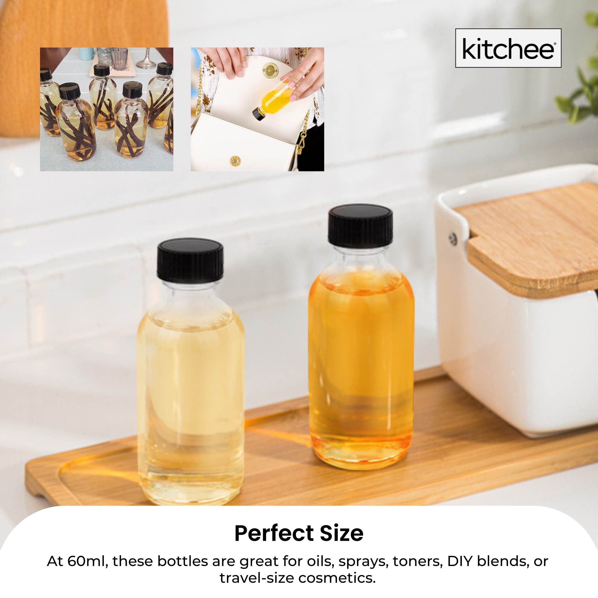 Kitchee 12x 60ml Small Glass Bottles + Lids Funnels Brush Labels Pen V238-SUPDZ-41201377476688