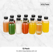 Kitchee 12x 60ml Small Glass Bottles + Lids Funnels Brush Labels Pen V238-SUPDZ-41201377476688