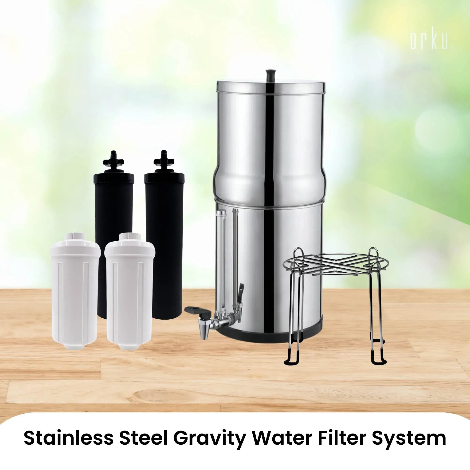Orku 23L Gravity Benchtop Water Filter System with Gauge - Stainless Steel V238-SUPDZ-41201421582416