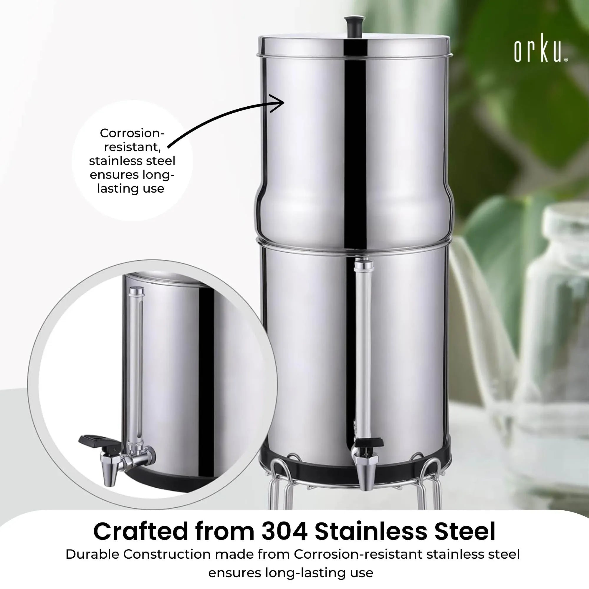 Orku 23L Gravity Benchtop Water Filter System with Gauge - Stainless Steel V238-SUPDZ-41201421582416