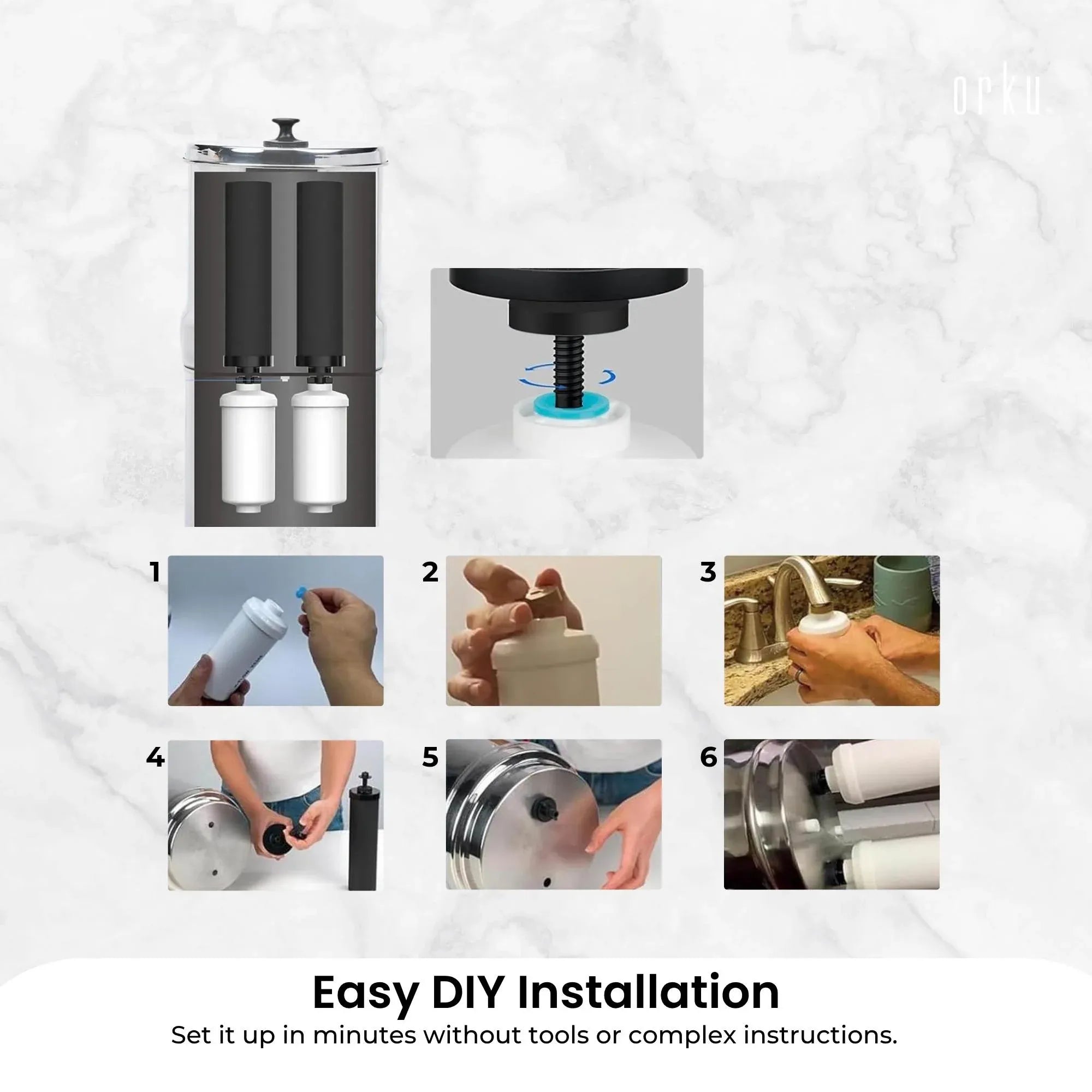 Orku 23L Gravity Benchtop Water Filter System with Gauge - Stainless Steel V238-SUPDZ-41201421582416