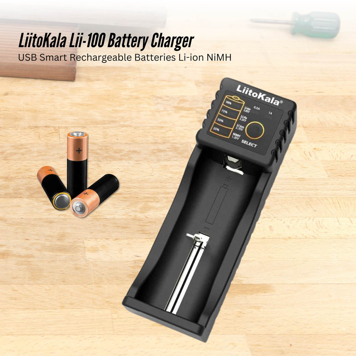 LiitoKala Lii-100 Smart Battery Charger - USB Output for 18650 AA AAA Li-ion NiMH V238-SUPDZ-41205287157840