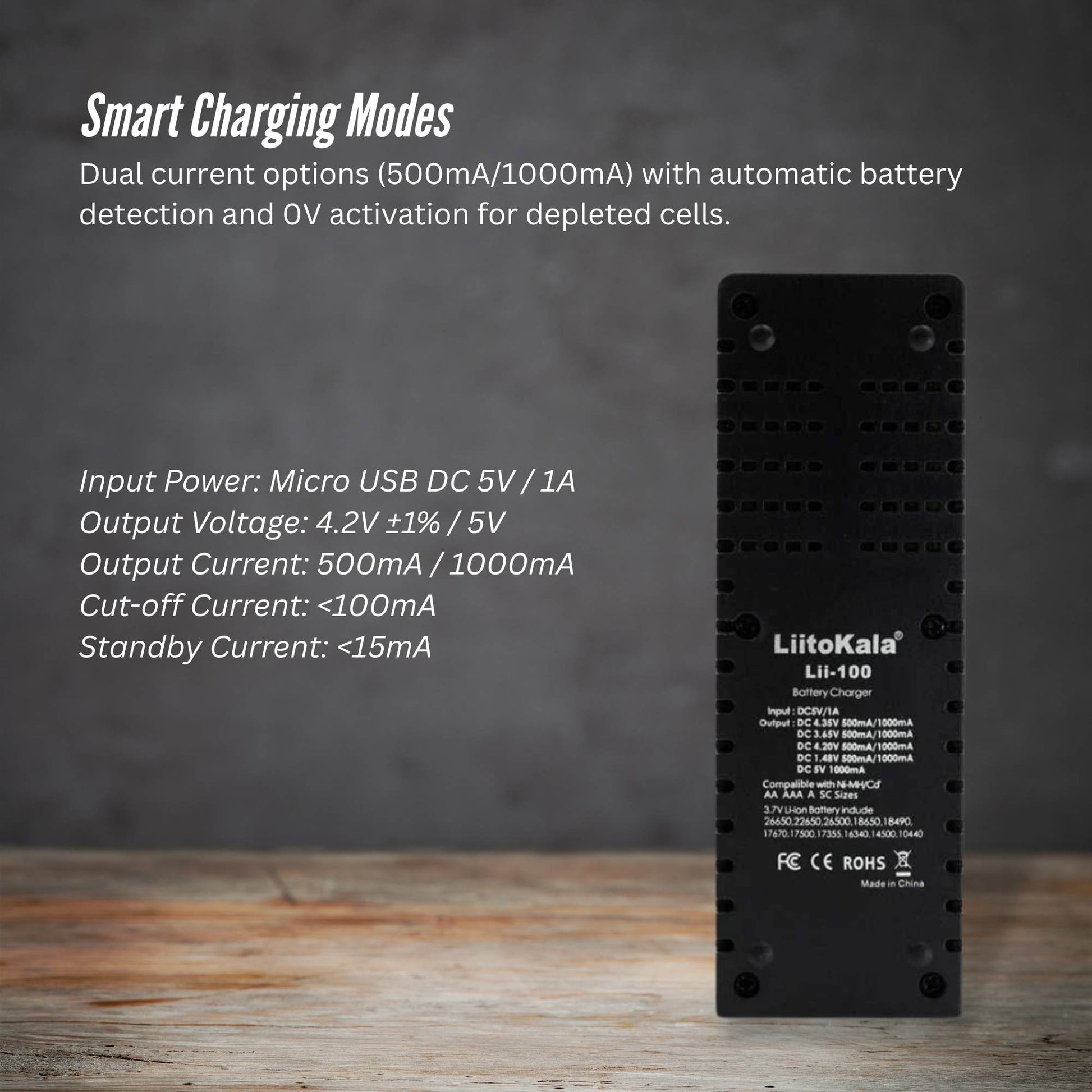 LiitoKala Lii-100 Smart Battery Charger - USB Output for 18650 AA AAA Li-ion NiMH V238-SUPDZ-41205287157840