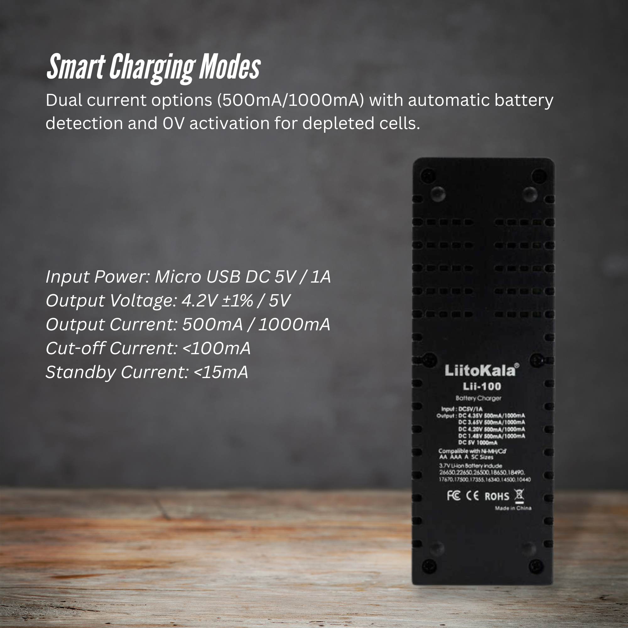 LiitoKala Lii-100 Smart Battery Charger - USB Output for 18650 AA AAA Li-ion NiMH V238-SUPDZ-41205287157840