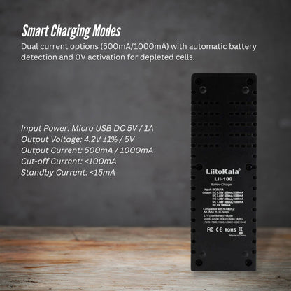 LiitoKala Lii-100 Smart Battery Charger - USB Output for 18650 AA AAA Li-ion NiMH V238-SUPDZ-41205287157840