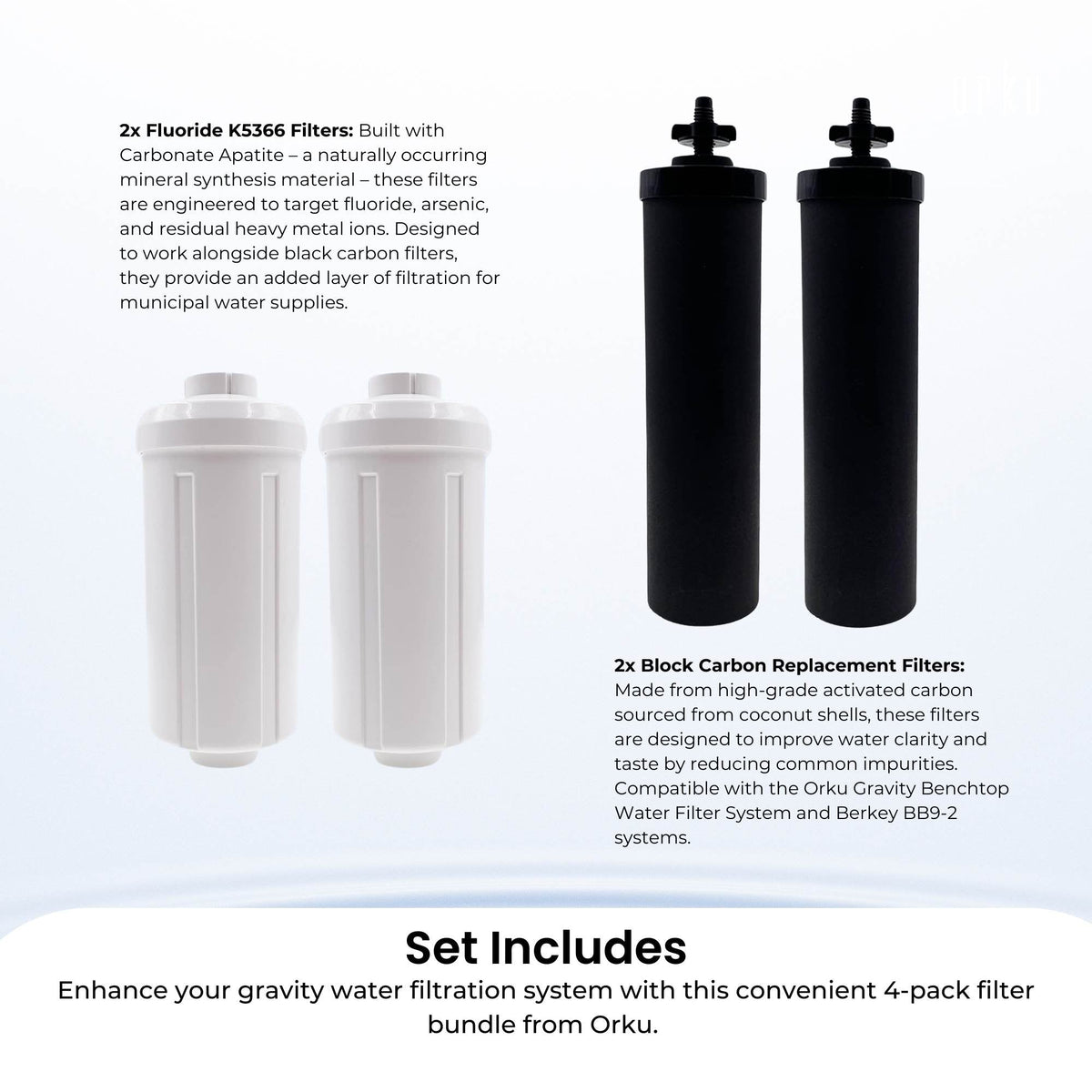 Orku Block Carbon + Fluoride Filter Pack - Replacement for Berkey Gravity System V238-SUPDZ-41205304557648