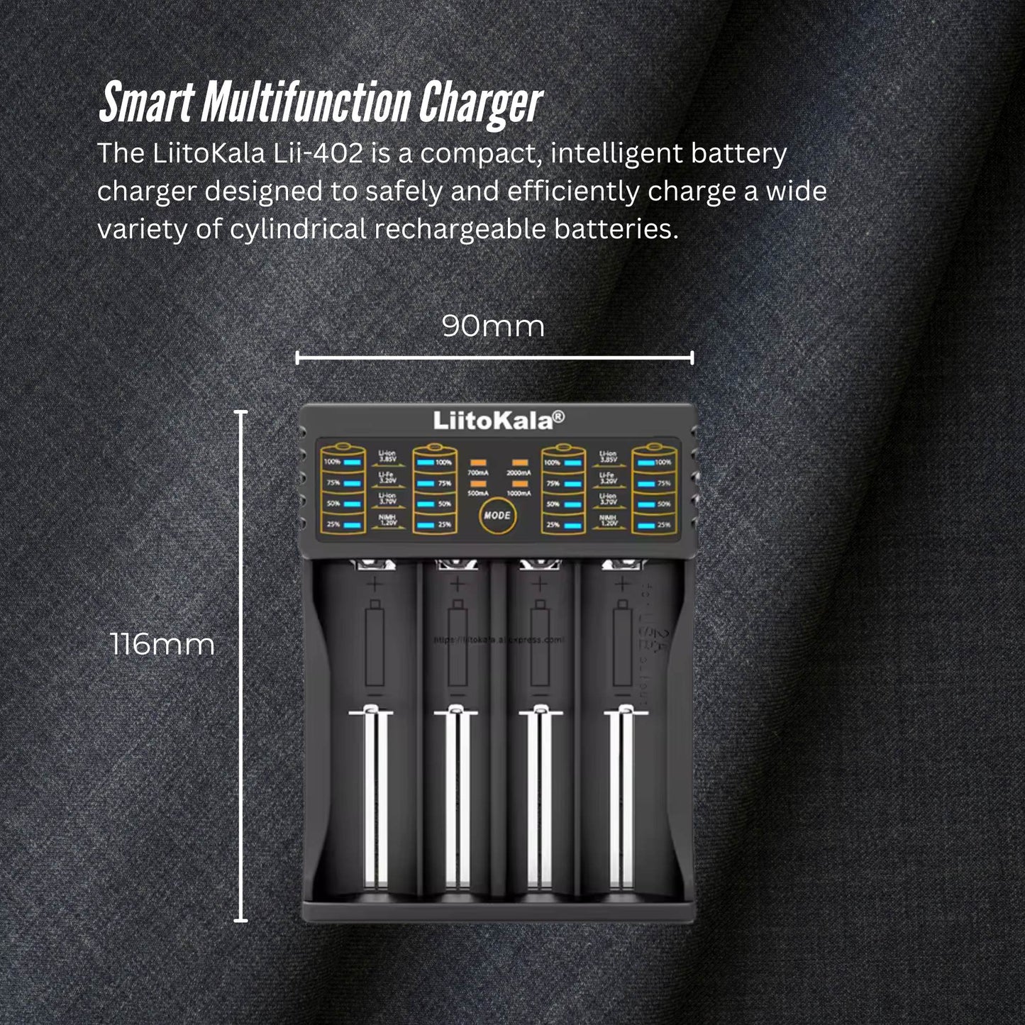LiitoKala Lii-402 Smart Battery Charger - 4-Slot USB for 18650 AA AAA Li-ion NiMH V238-SUPDZ-41205415215184