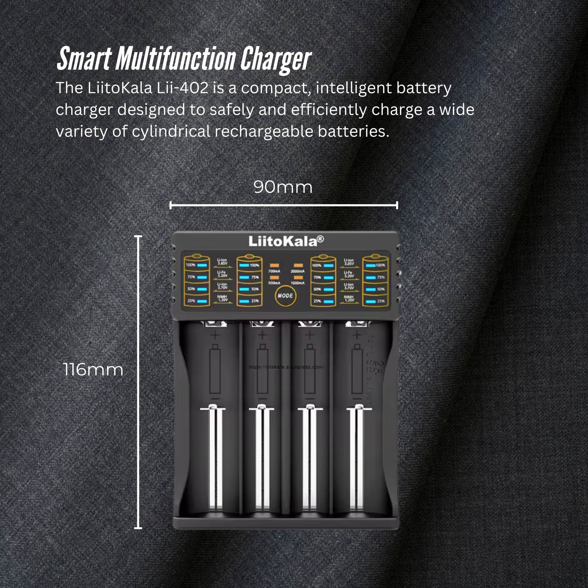 LiitoKala Lii-402 Smart Battery Charger - 4-Slot USB for 18650 AA AAA Li-ion NiMH V238-SUPDZ-41205415215184