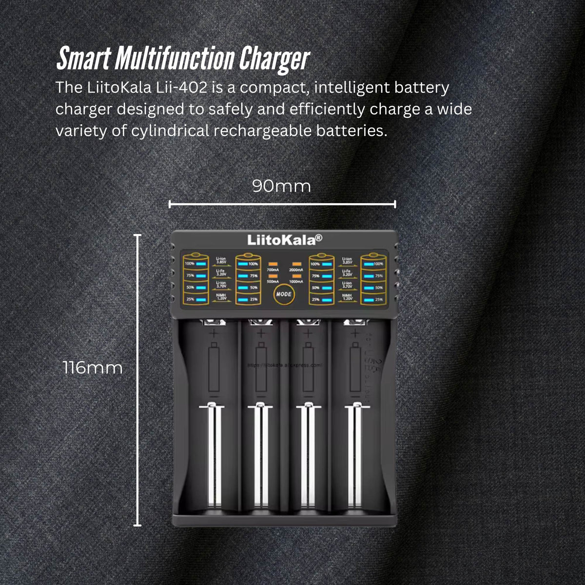 LiitoKala Lii-402 Smart Battery Charger - 4-Slot USB for 18650 AA AAA Li-ion NiMH V238-SUPDZ-41205415215184