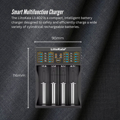 LiitoKala Lii-402 Smart Battery Charger - 4-Slot USB for 18650 AA AAA Li-ion NiMH V238-SUPDZ-41205415215184