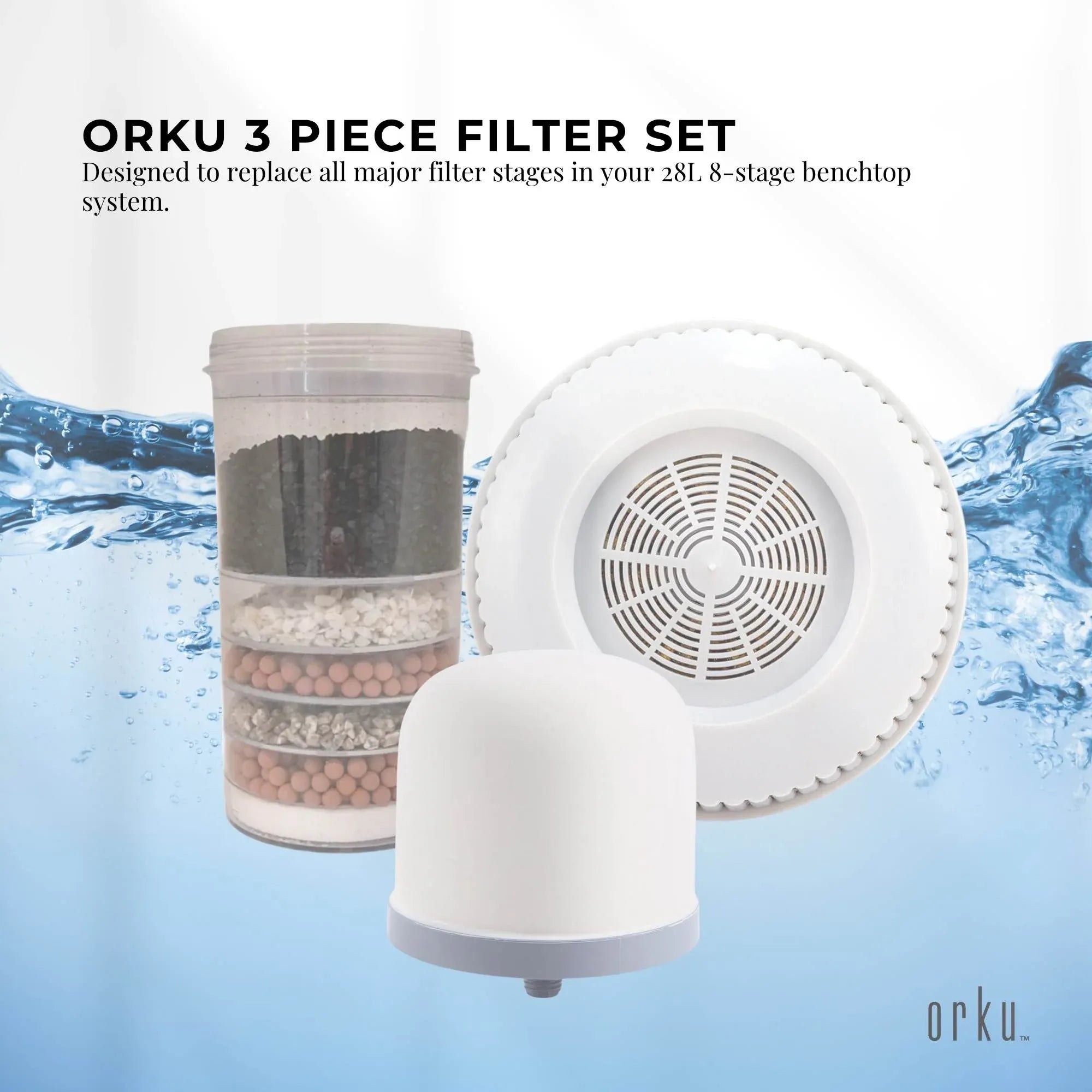 Orku 3 Piece Cartridge Set for 28L 8 Stage Benchtop Water Filter - Full Pack V238-SUPDZ-41205438218320