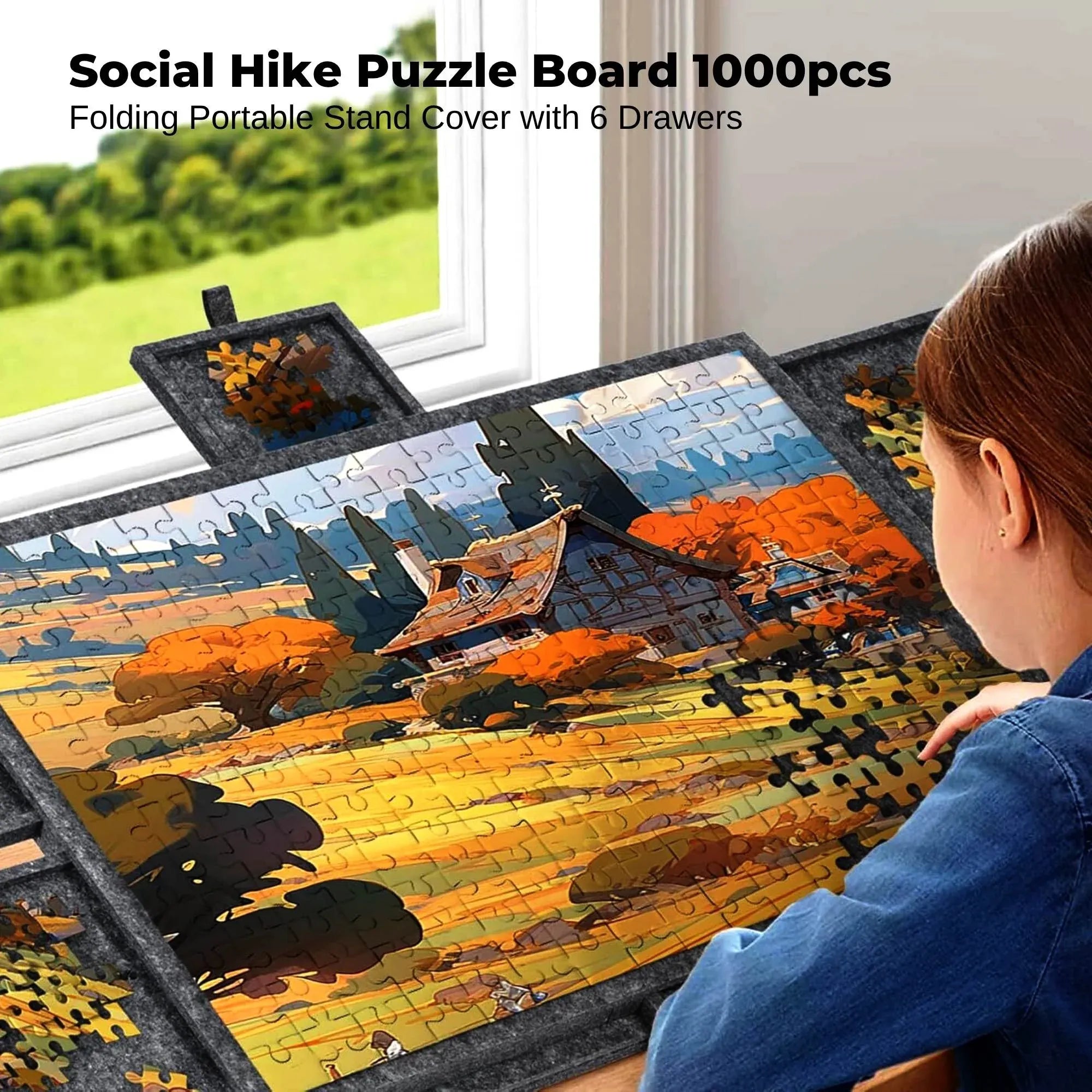Social Hike Puzzle Board 1000 pcs - Felt Tilting Portable Cover + Drawers Grey V238-SUPDZ-41205924593744