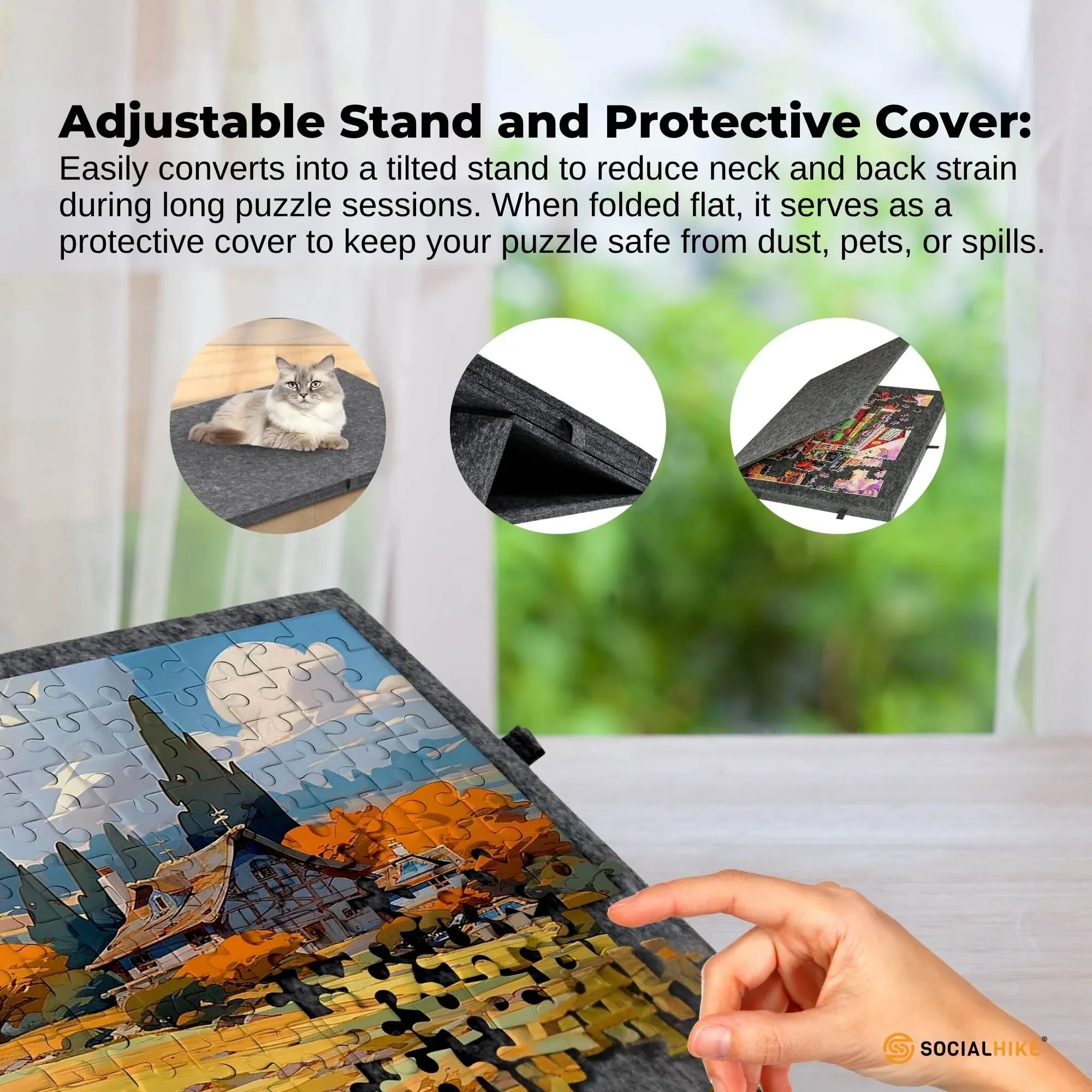 Social Hike Puzzle Board 1000 pcs - Felt Tilting Portable Cover + Drawers Grey V238-SUPDZ-41205924593744