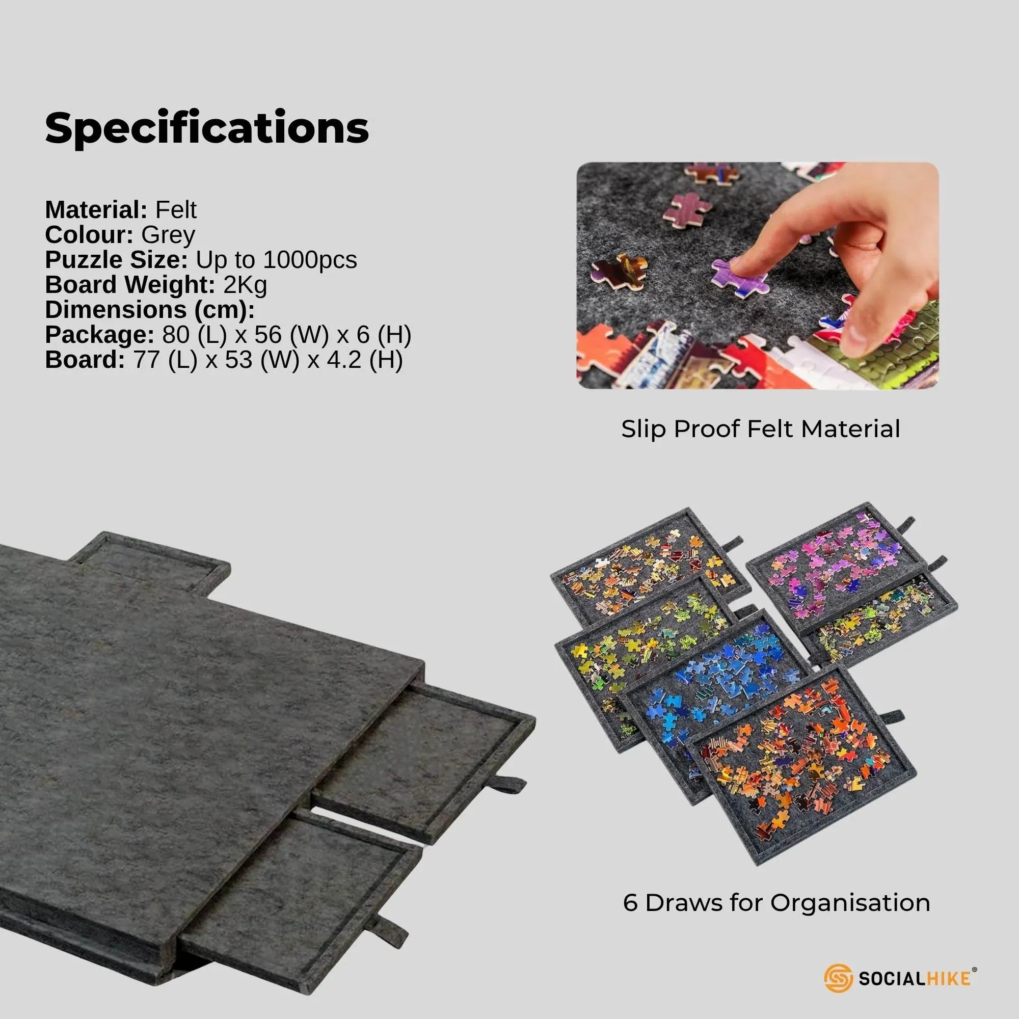 Social Hike Puzzle Board 1000 pcs - Felt Tilting Portable Cover + Drawers Grey V238-SUPDZ-41205924593744