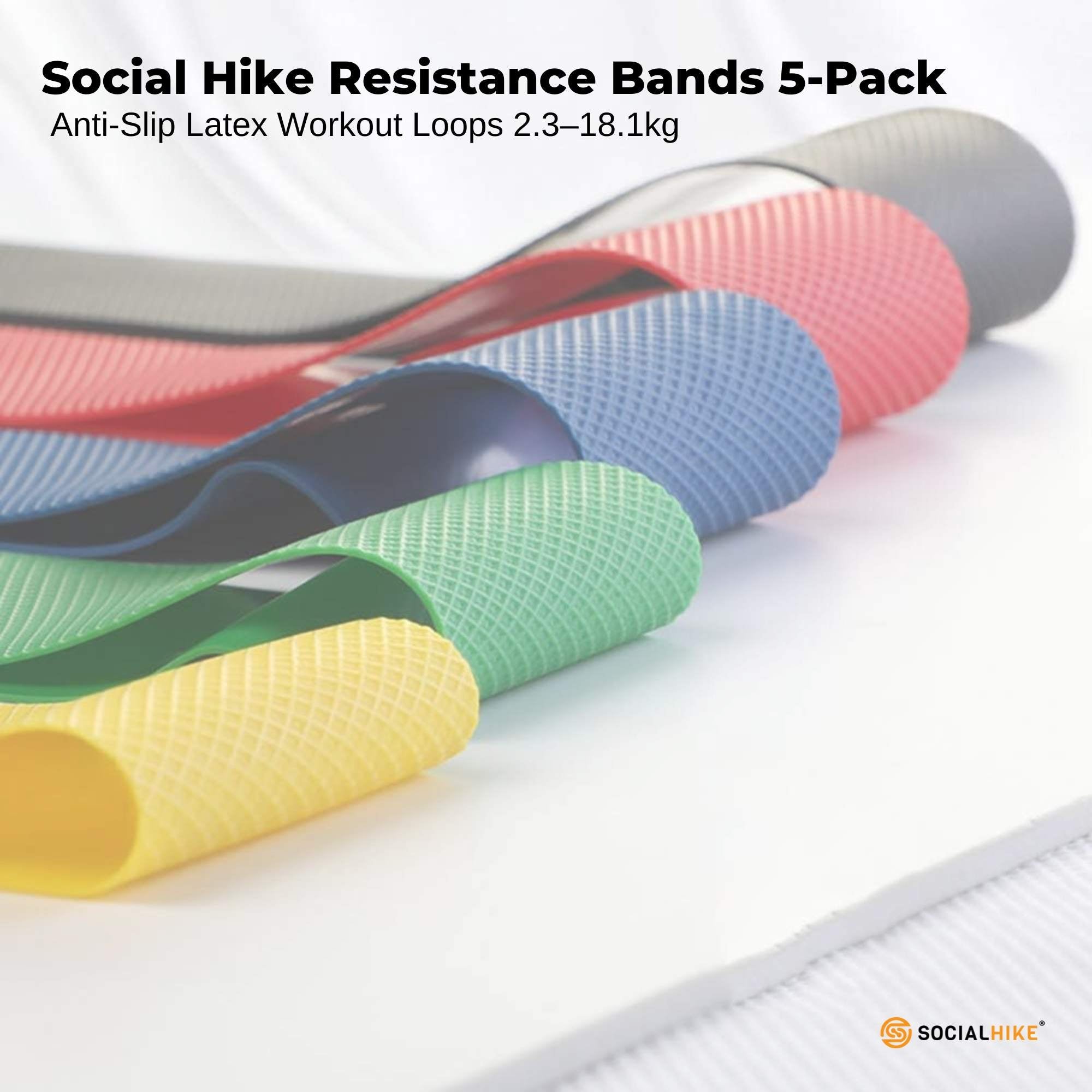 Social Hike Resistance Bands 5-Pack - Anti-Slip Latex Workout Loops 2.3-18.1kg V238-SUPDZ-41208264687696