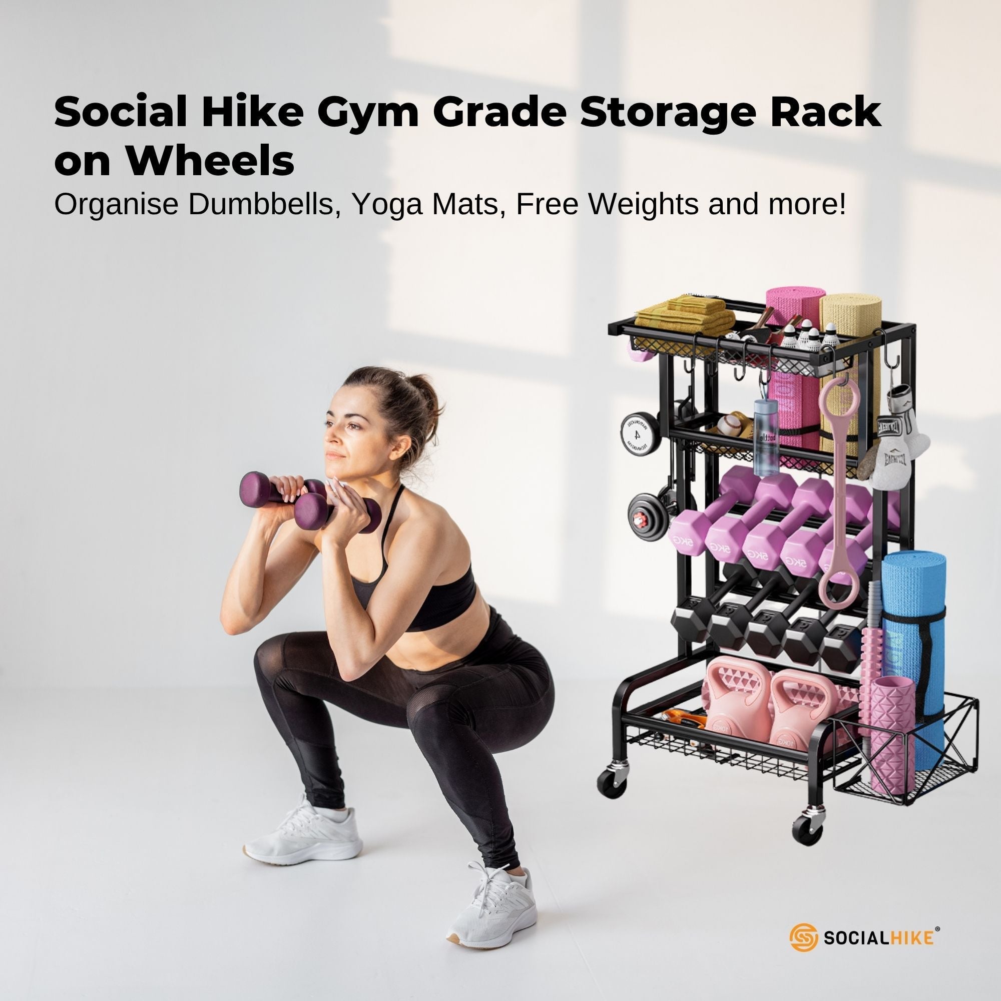 Social Hike Gym Equipment Storage Rack on Wheels - Dumbbells Weights Organiser V238-SUPDZ-41220374265936