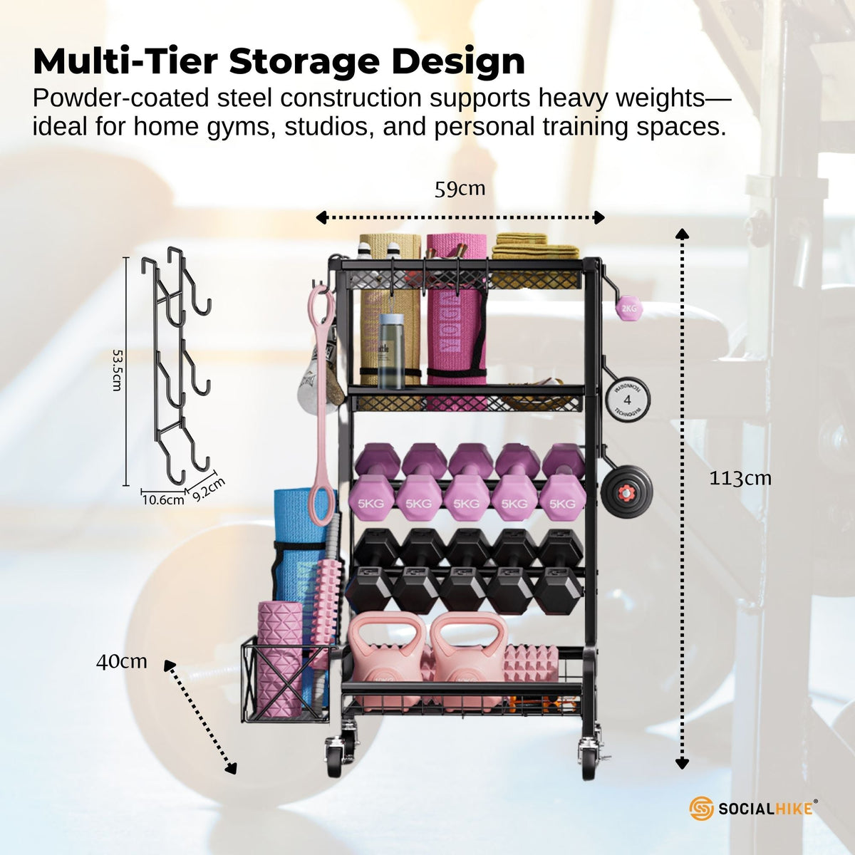 Social Hike Gym Equipment Storage Rack on Wheels - Dumbbells Weights Organiser V238-SUPDZ-41220374265936