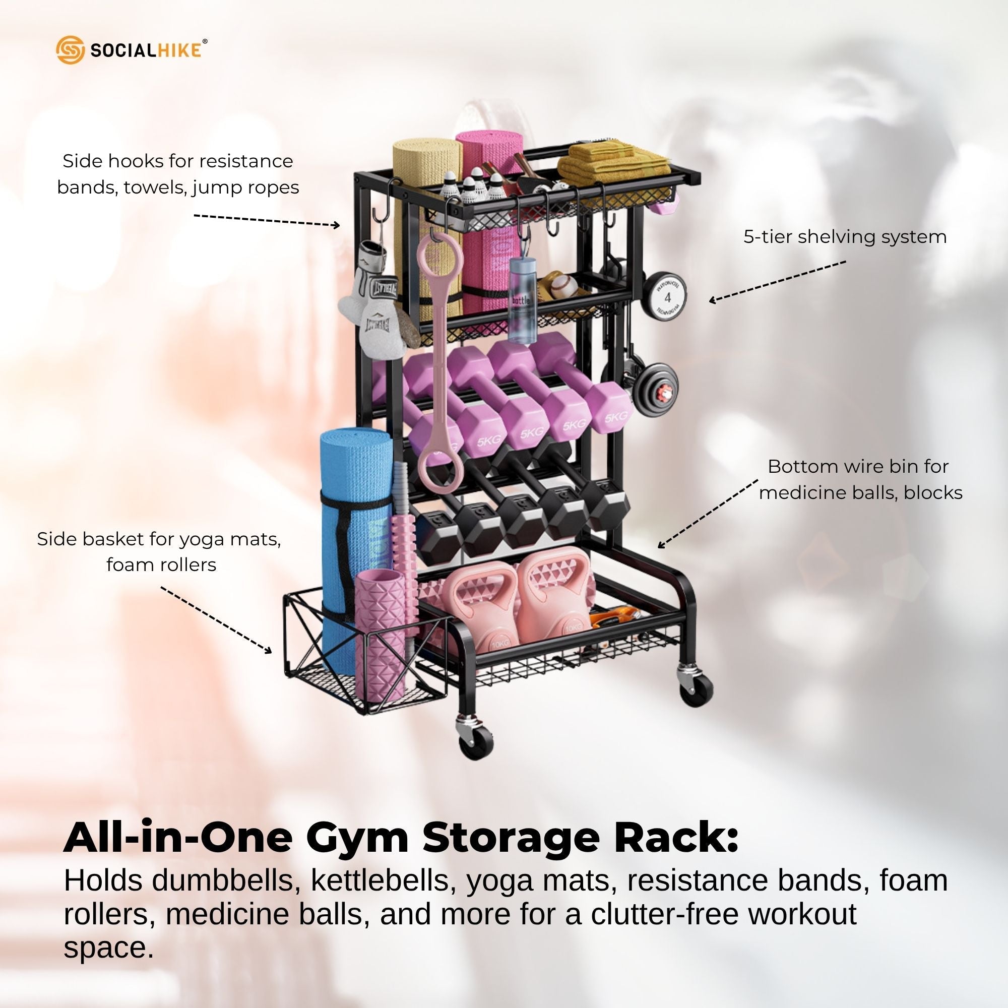 Social Hike Gym Equipment Storage Rack on Wheels - Dumbbells Weights Organiser V238-SUPDZ-41220374265936