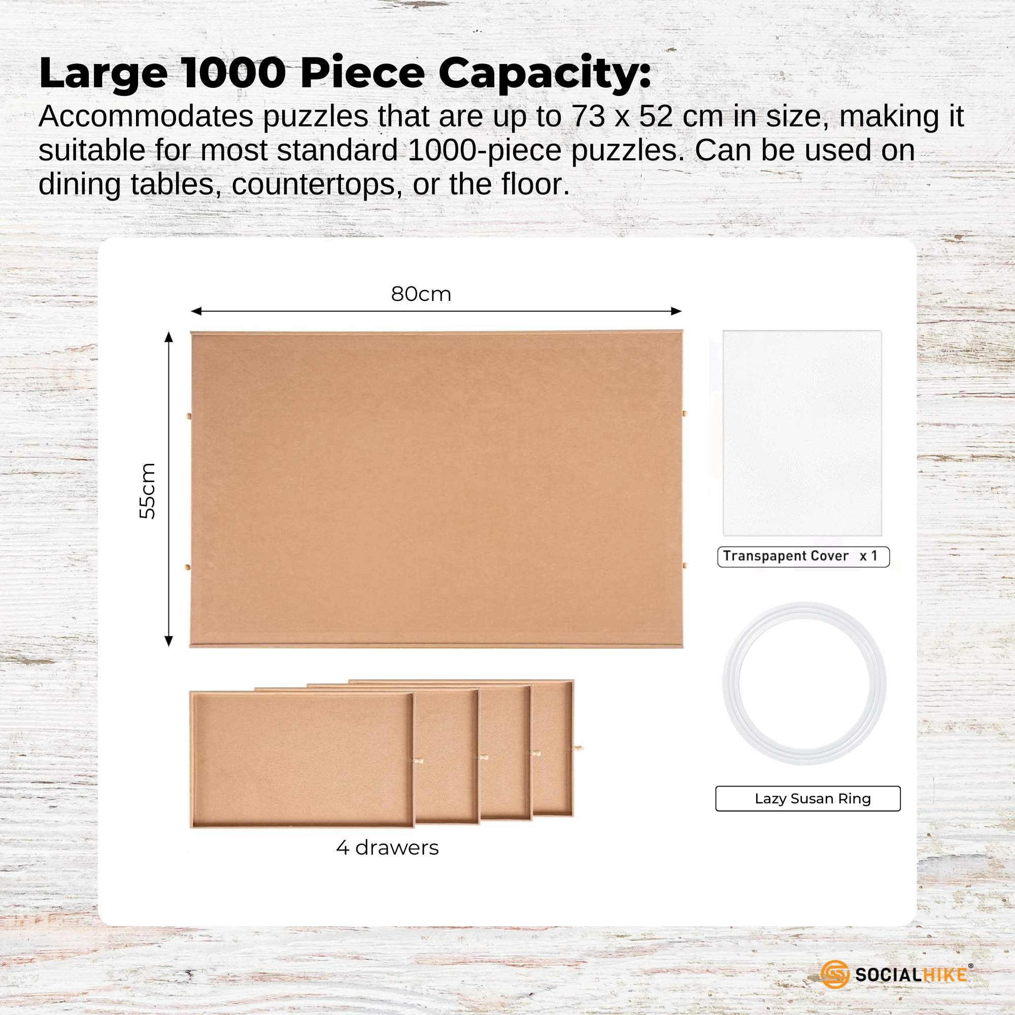 Social Hike Puzzle Board 1000 pcs - Rotating Tabletop with 4 Drawers and Cover V238-SUPDZ-41227680448592