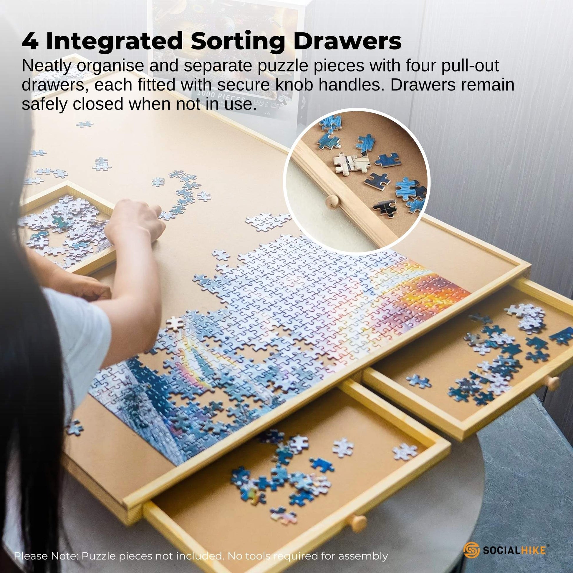 Social Hike Puzzle Board 1000 pcs - Rotating Tabletop with 4 Drawers and Cover V238-SUPDZ-41227680448592