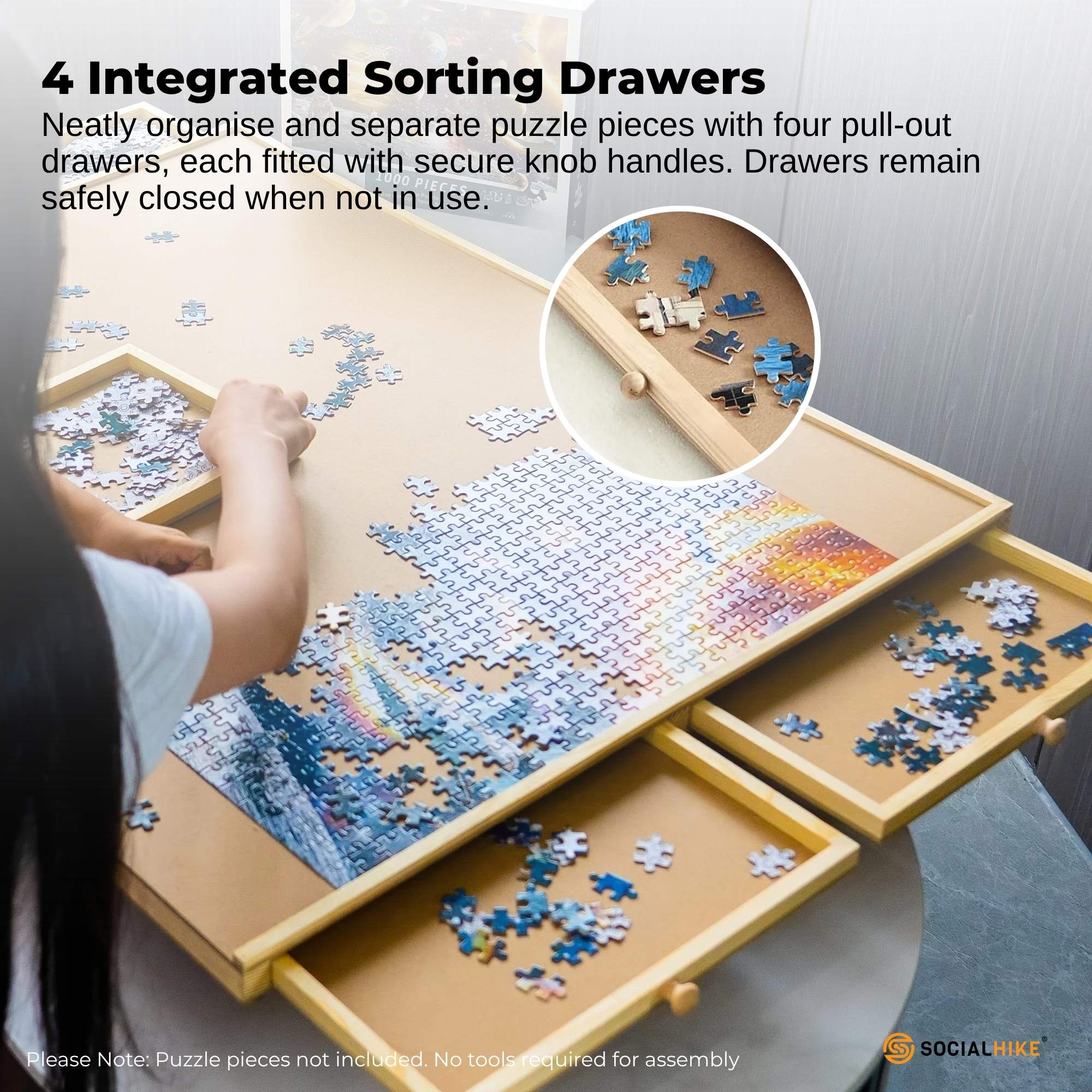 Social Hike Puzzle Board 1000 pcs - Rotating Tabletop with 4 Drawers and Cover V238-SUPDZ-41227680448592