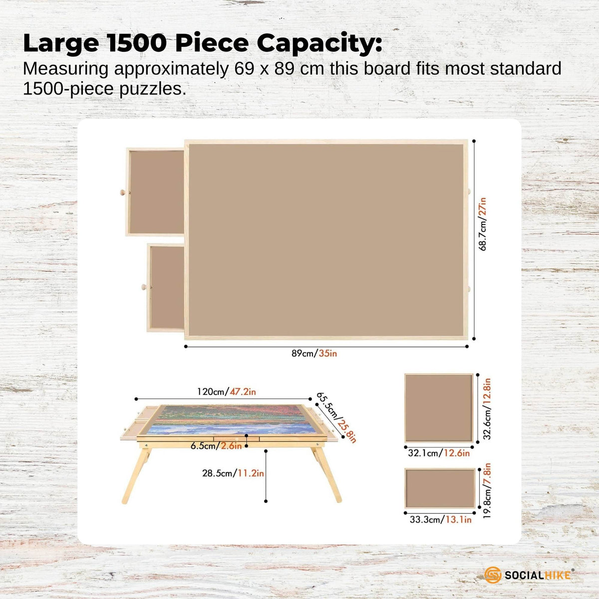 Social Hike Puzzle Board Table 1500 pcs - Folding Legs 6 Drawer with Cover V238-SUPDZ-41228458197072