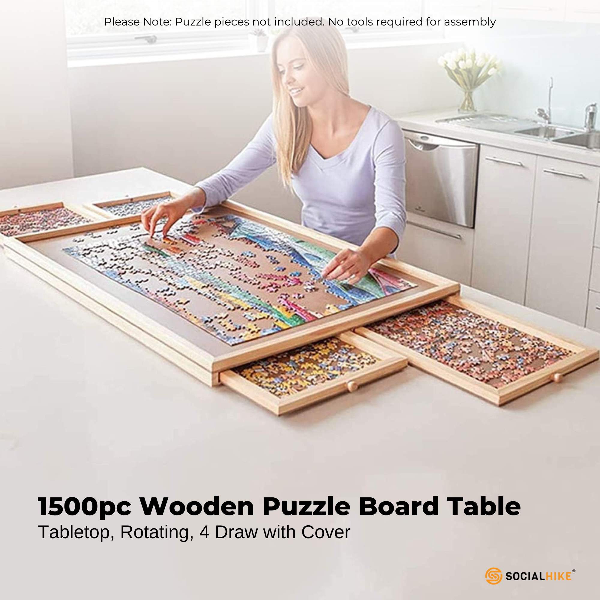 Social Hike Puzzle Board 1500 pcs - Rotating Tabletop with 4 Drawers and Cover V238-SUPDZ-41228495224912