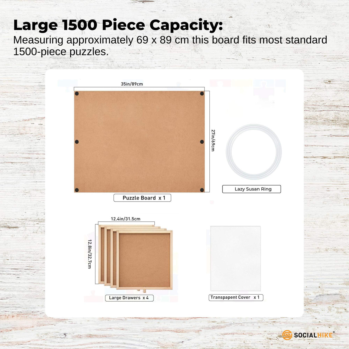 Social Hike Puzzle Board 1500 pcs - Rotating Tabletop with 4 Drawers and Cover V238-SUPDZ-41228495224912